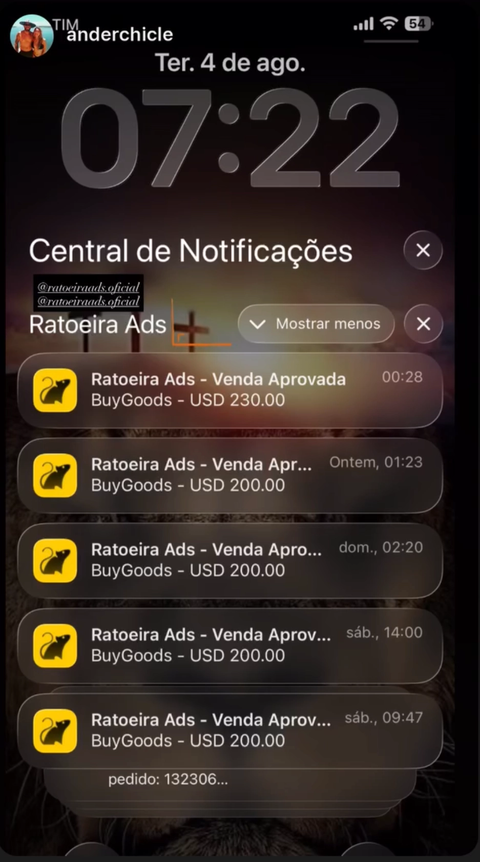 Notificações de vendas aprovadas em dólar pela Ratoeira na BuyGoods