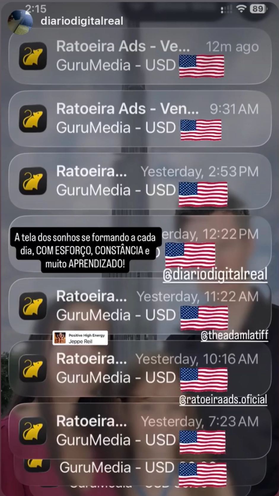 Notificações de vendas em dólar pela Ratoeira na GuruMedia